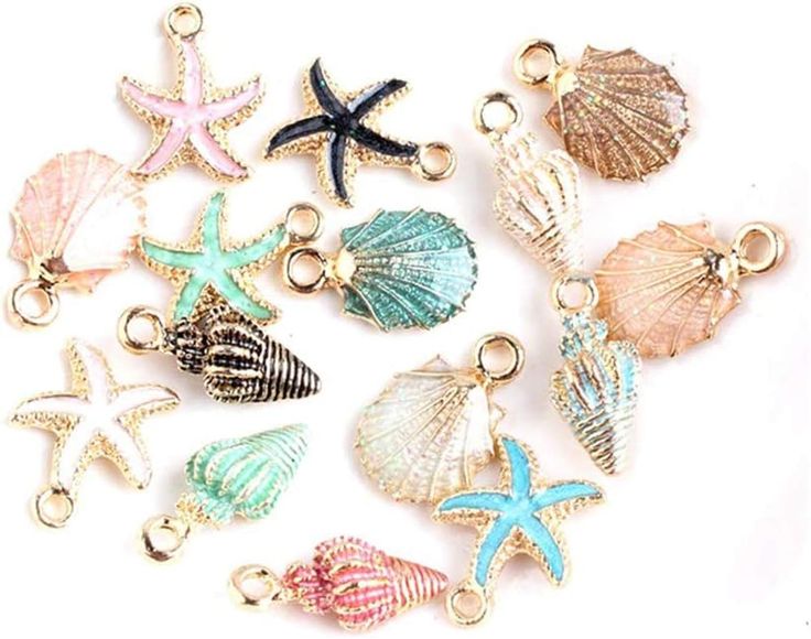 sea shells and starfish charms in various colors