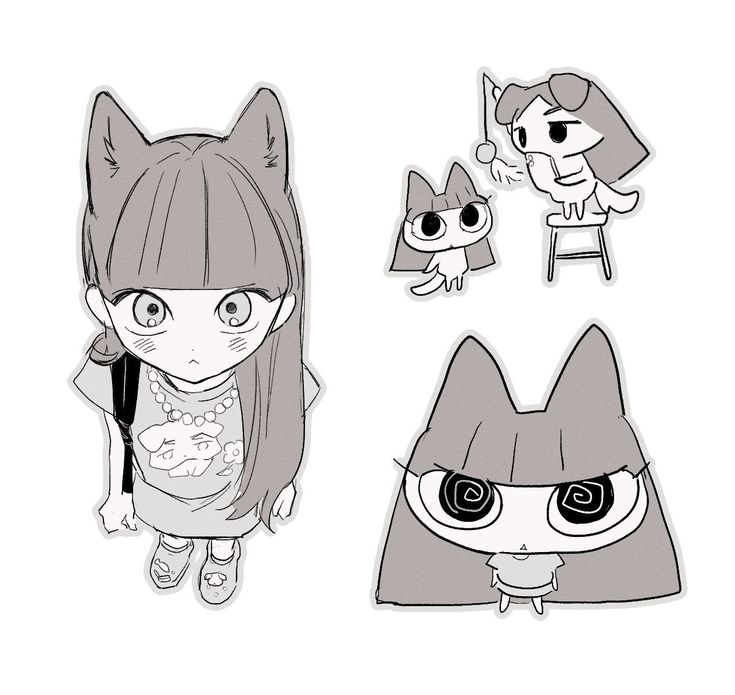 an image of some cartoon character stickers on a white background with black and white graphics