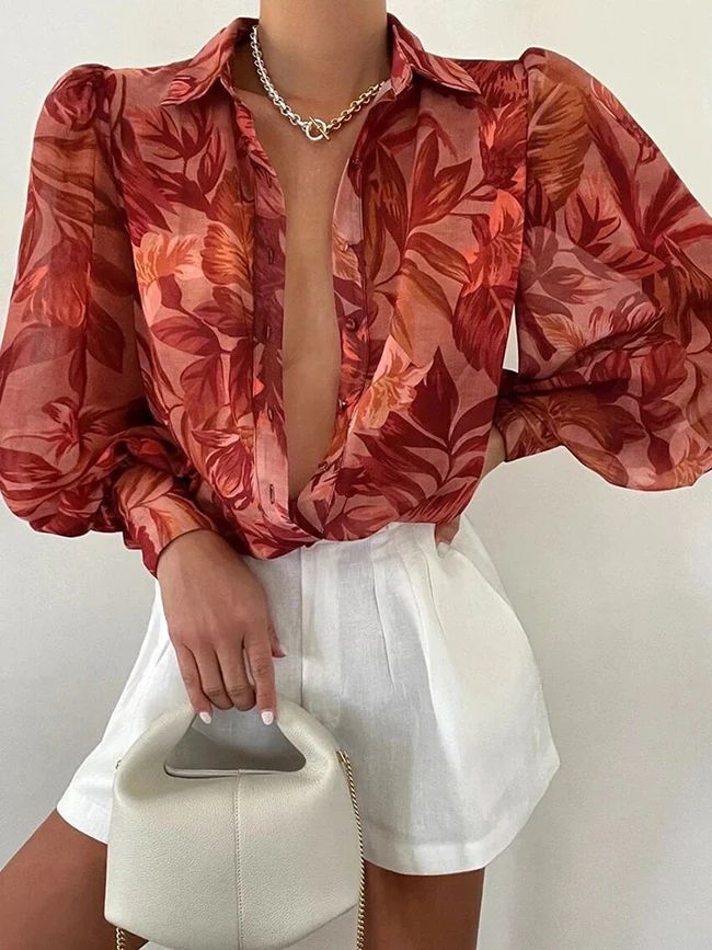 Women Elegant Floral Print Puff Long Sleeve V Neck Blouse Spring Summe – Global Fashions GC Balloon Sleeves Blouse, Vintage Floral Shirt, Ladies Tops Blouses, Lantern Sleeved Blouses, Puff Sleeve Shirt, Floral Patchwork, Elegante Casual, Loose Outfit, Turndown Collar