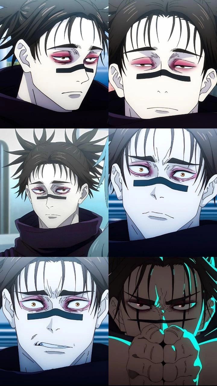 four different images of an anime character with their eyes closed and one has black hair