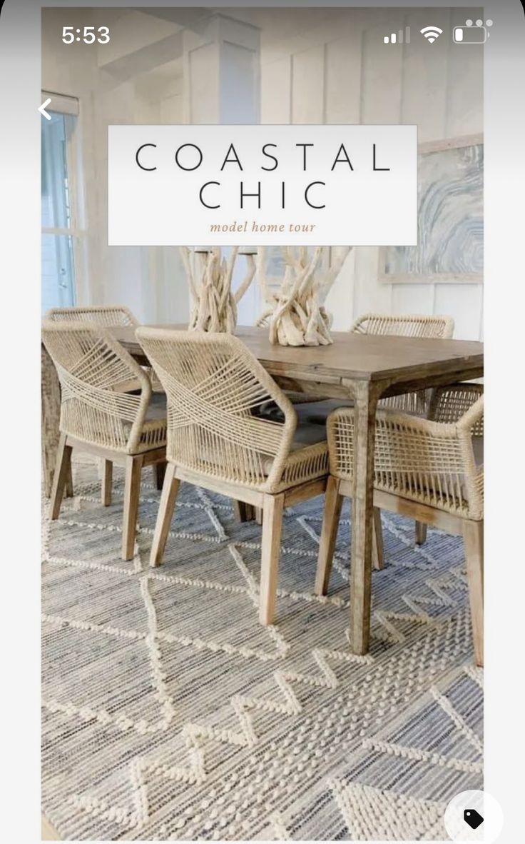 the cover of coastal chic magazine features wicker chairs and a table with driftwood branches