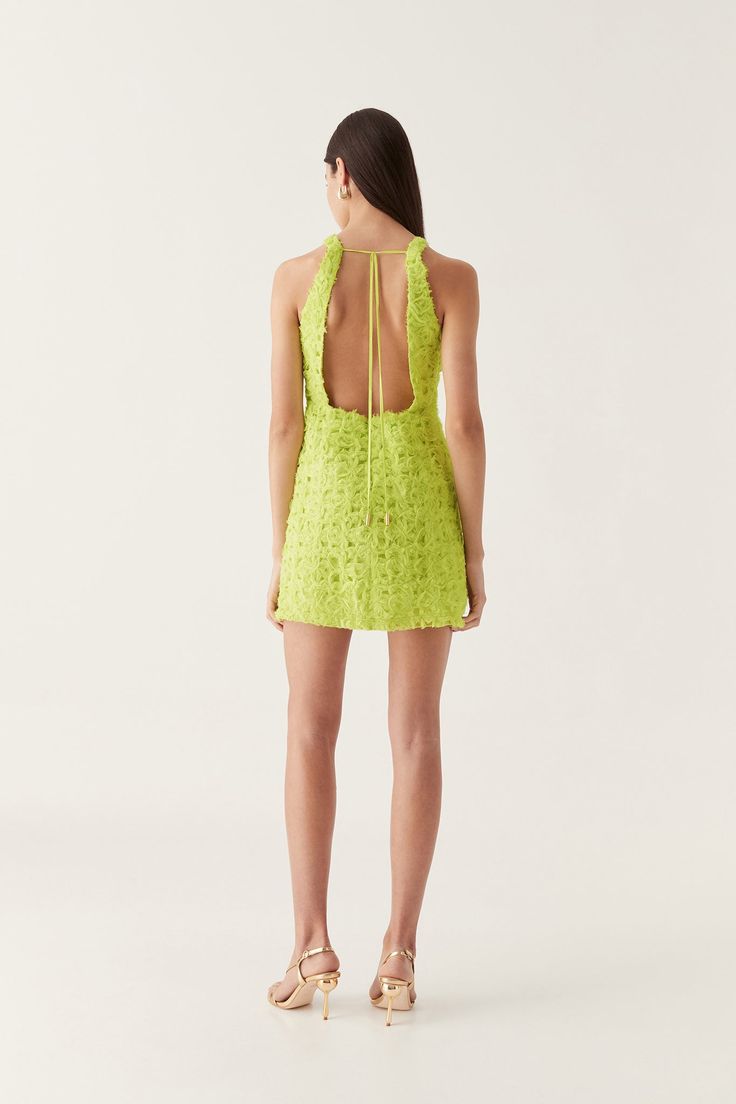 Quintette Textured Mini Dress Lime Dress, Light Lime Green, Going Out Dress, Lime Dressing, Mini Dresses Online, Line Shopping, Boat Neckline, Flared Skirt, Dance Dresses