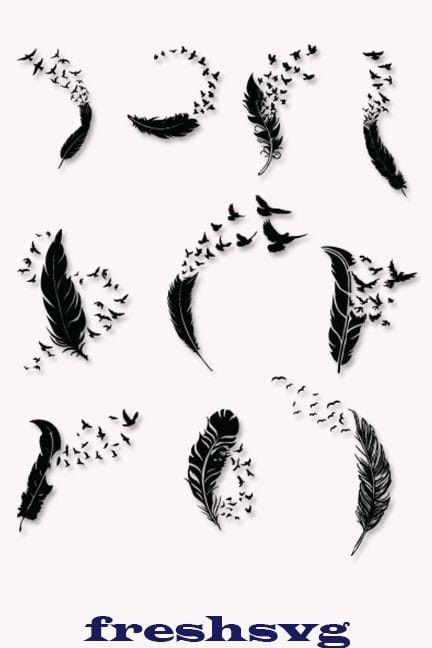 the silhouettes of different birds and feathers on a white background with text that reads freshsyg