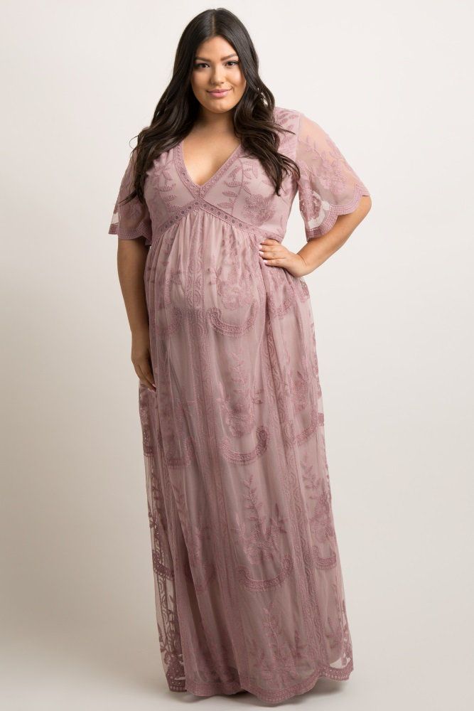 Mauve Lace Mesh Overlay Plus Maternity Maxi Dress Short Bell Sleeves, Plus Size Maternity Dresses, Trendy Maternity Outfits, Plus Size Maternity, Lace Maternity Dress, Maternity Maxi Dress, Stylish Maternity Outfits, Maternity Maxi, Photoshoot Dress