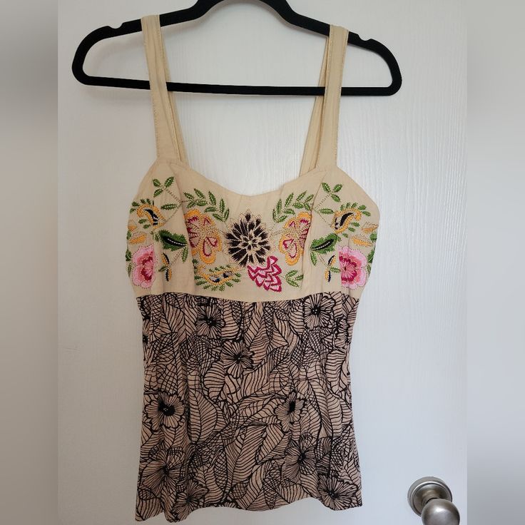 Never Worn Embroidered Tank Top From Anthropologie Size L. Perfect Summer Tank! I Don't Know The Brand. It's Not On The Tag. The Back Has Smocking For Stretch. Please Don't Hesitate To Ask Any Questions. I'm Happy To Answer. Thanks For Looking! Black Lace Tank Top, Fringe Tank Top, Embroidered Tank Top, Reversible Top, Tiered Tops, Babydoll Tank, Embroidered Tank, Crochet Halter Tops, Summer Tank