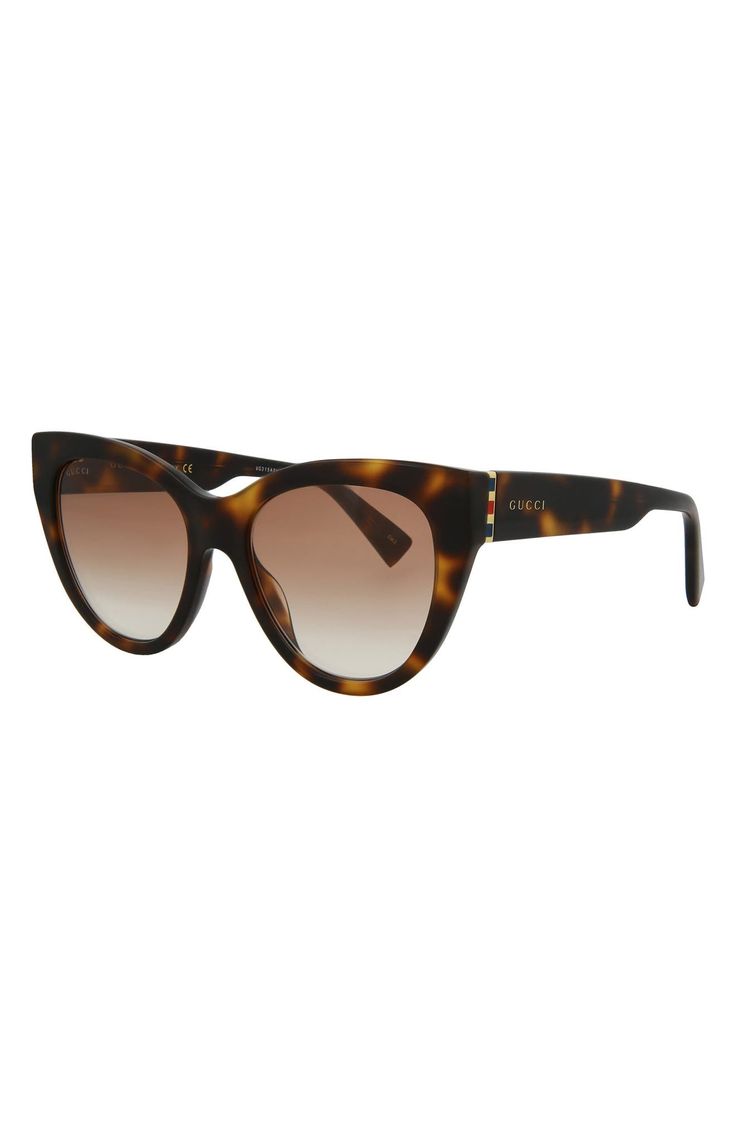 Effortlessly add retro flair to your look with these gradient lens cat eye sunglasses from Gucci. 53-18-145mm (eye-bridge-temple) 100% UV protection Acetate Made in Italy Brown Acetate Sunglasses With Gradient Lenses, Brown Acetate Cat Eye Sunglasses With Polarized Lenses, Classic Brown Cat Eye Sunglasses With Gradient Lenses, Luxury Tortoiseshell Cat Eye Sunglasses With Gradient Lenses, Tortoiseshell Cat-eye Sunglasses With Gradient Lenses, Gucci Cat Eye Polarized Sunglasses, Classic Brown Acetate Cat Eye Sunglasses, Luxury Cat Eye Sunglasses With Gradient Lenses, Classic Brown Cat Eye Sunglasses In Acetate