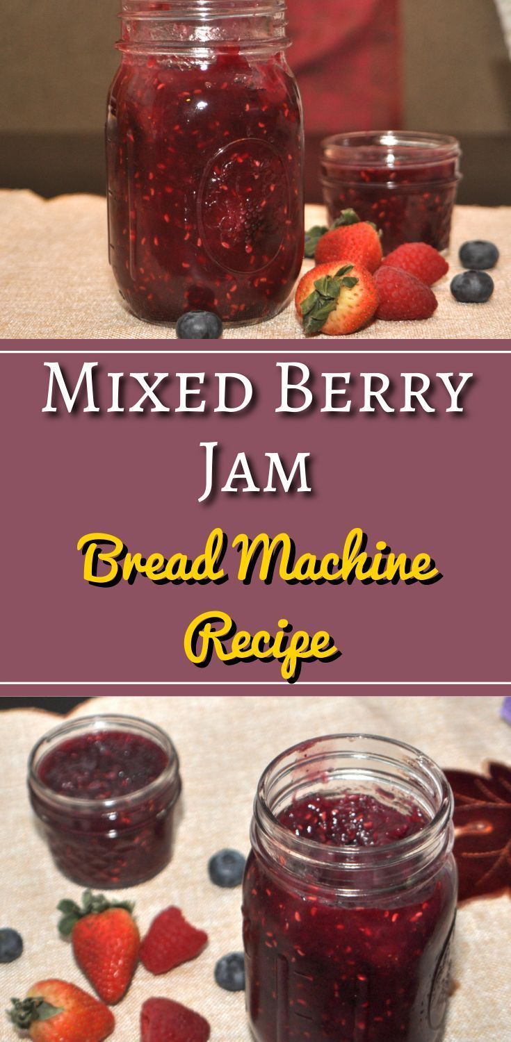 mixed berry jam in jars with berries and blueberries