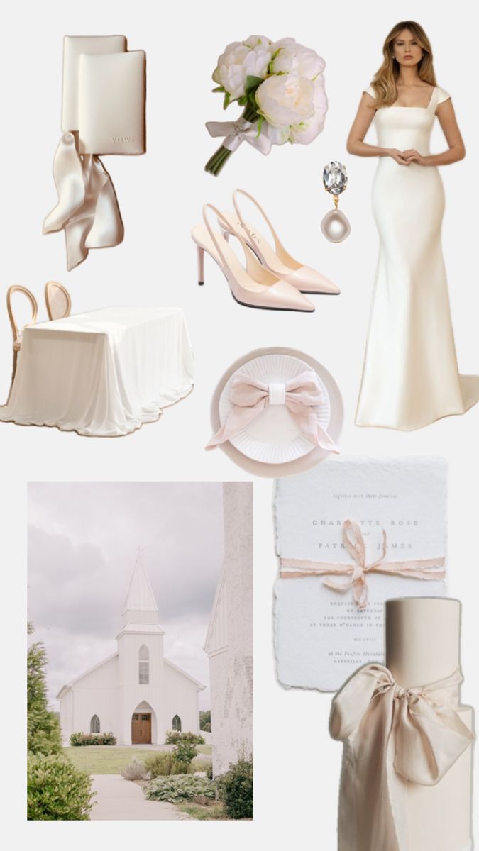 the bride's dress and shoes are all white