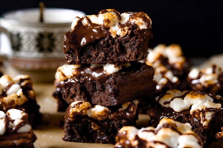 some brownies with marshmallows on top of them