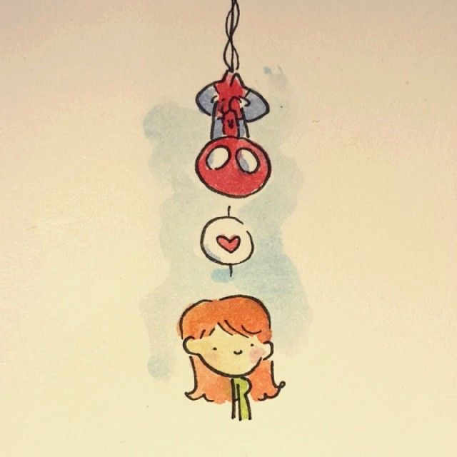 a child's drawing of a boy and girl hanging from a string