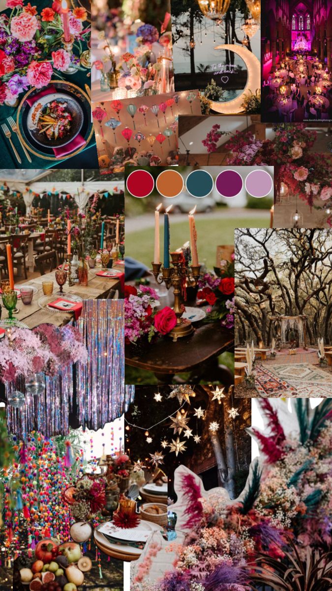 a collage of photos with flowers, candles and other things in them that are all over the place