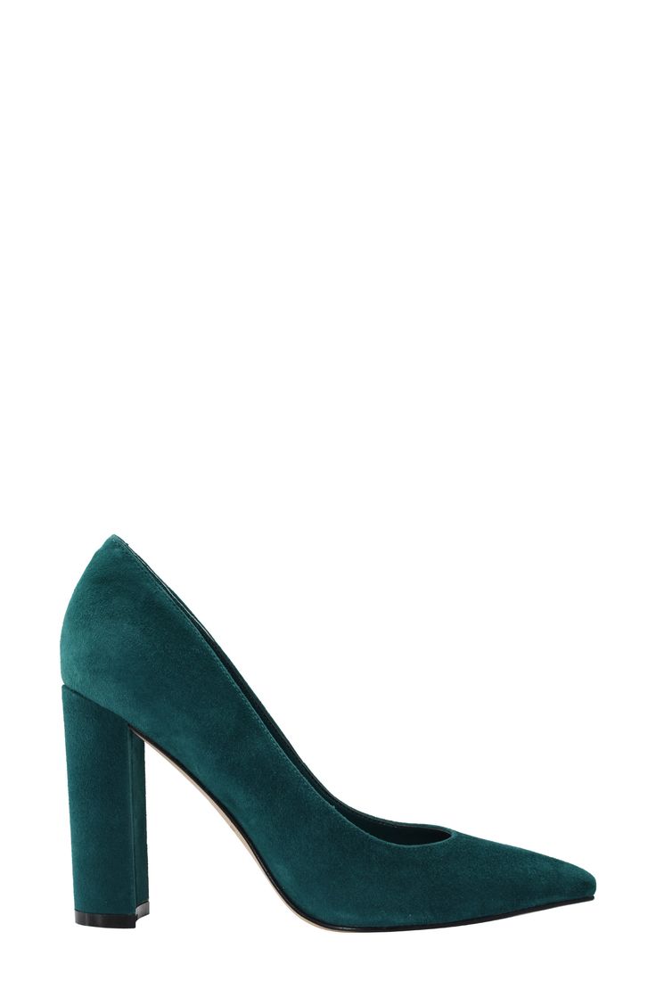 A pointed toe and wrapped block heel lend contemporary sophistication to a lofty pump that will complement your flawless desk-to-dinner style. 3 3/4" heel (size 8.5) Leather upper/synthetic lining and sole Imported Green Pointed Toe Slingback Pumps With Padded Heel, Green Pointed Toe Heels With Heel Loop, Green Pointed Toe Slingback Pumps With Sculpted Heel, Green Slingback Pumps With 4-inch Heel For Formal Occasions, Green Pointed Toe Heels Medium Width, Marc Fisher, Green Suede, Sling Backs, Women's Pumps