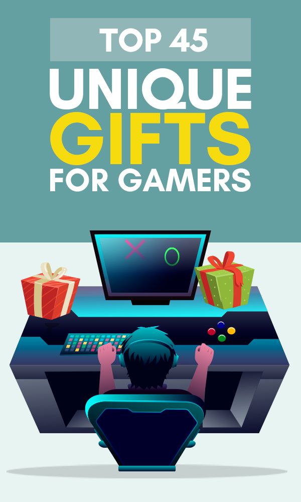 the top 45 unique gifts for gamers on their laptop and in front of a computer