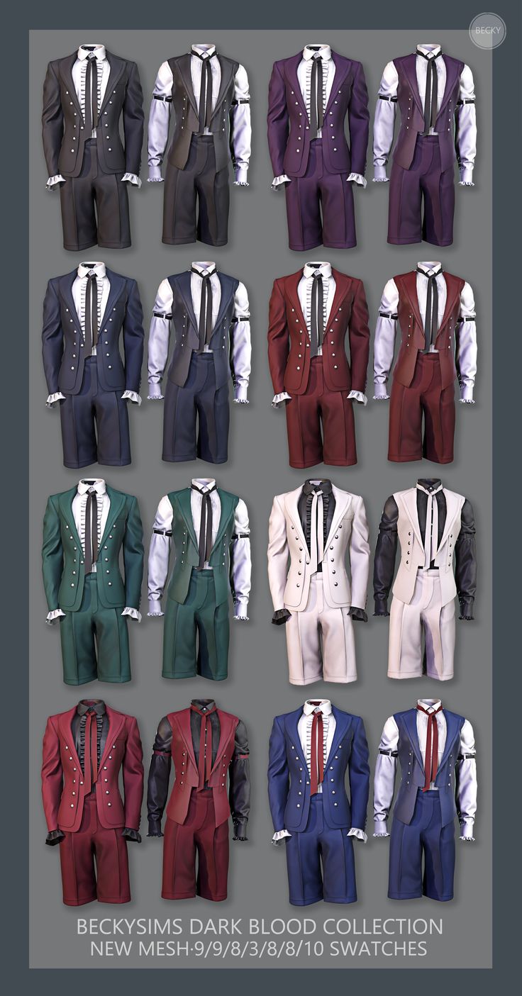 a bunch of different colored suits and ties