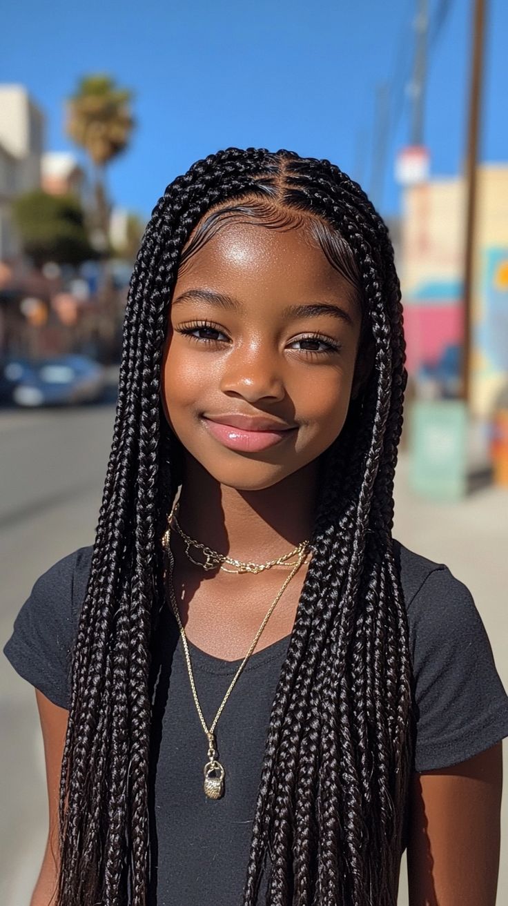 Free-Flowing Knotless Braids on Kids 🌬️ Cute Black Braids, Black Hair Ideas Braids, Cute Hairstyles With French Braids, Braids For Ten Year Olds, Aesthetic Hairstyles For Braids, Braids For 11 Year Girl, Boho Braids On Kids, Normal Braids Hairstyles, Braided Hairstyles For Teens For School