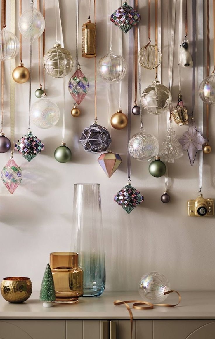 a white table topped with lots of ornaments