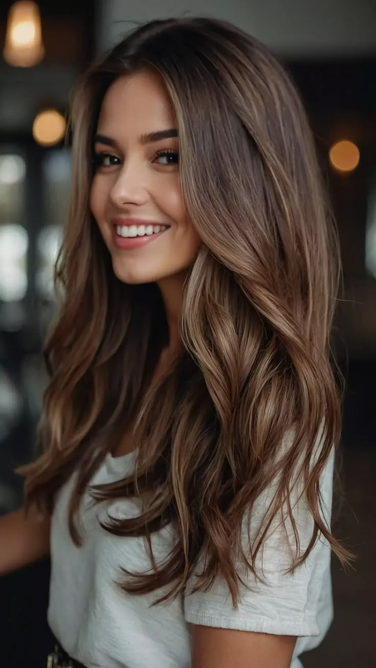 15 Cute and Easy Hairstyles for Every Occasion 44 Women’s Brown Hair, Formal Long Hair Down Hairstyles, Fall Color For Brunettes, Long Hairstyles Wavy, Hair Colouring Ideas, Caramel Blonde Hair Color, Long Hair Brunette, Cute And Easy Hairstyles, Caramel Blonde Hair