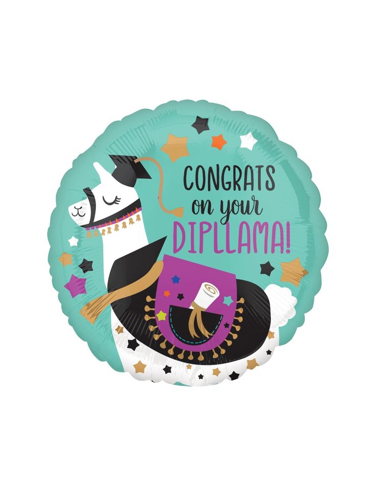 congratulations on your diploma foil balloon with an image of a penguin and graduation cap in the background