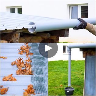 the gutter is being used to remove leaves from the roof and gutter hoses