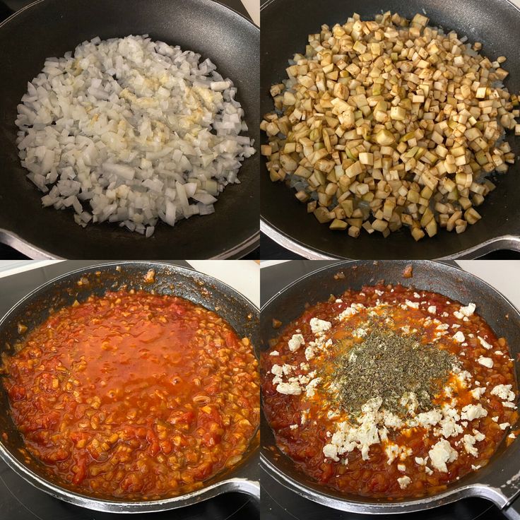 four pans filled with different types of food