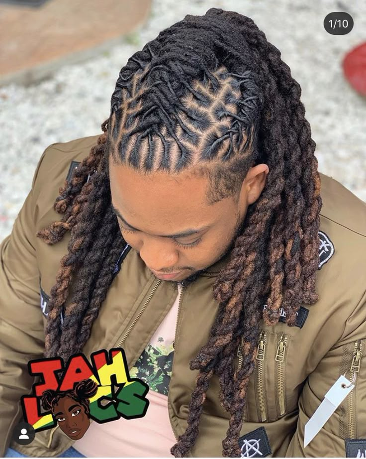 Men Dread Styles Long, Men Locs Hairstyles Black Man Wedding, Dreads Braided Men Style Long, Men Two Strand Twists Hairstyles Locs, Men Wedding Loc Styles, Lox Styles Men, Formal Dreadlock Hairstyles For Men, Dreadlock Styles Men, Long Locs Hairstyles Men