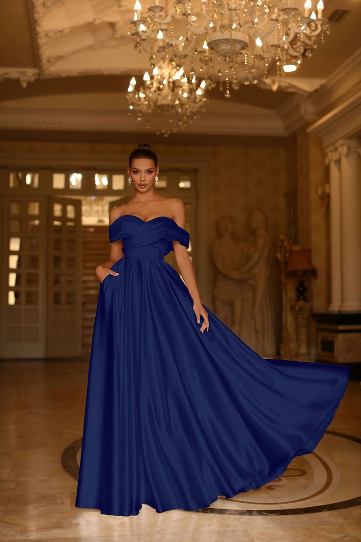 MADE-TO-ORDER ITEM Look your absolute best for any special occasion wearing the Tina Holly TE207 Satin Off Shoulder A Line Formal dress. Constructed with luxurious satin and featuring a sweetheart neckline, draped pleats, an off-shoulder design, and a princess-cut pleated skirt with pockets, this dress will turn heads and make you feel like a goddess! Turquoise, Red, Black and Pure White Satin fabric Off the shoulder Pockets Centre back zipper Detachable bow for additional flair Celeb look This Off-shoulder Ball Gown For Formal Occasions, Formal A-line Evening Dress For Prom Season, Elegant A-line Prom Gown, Formal Fitted A-line Ball Gown, A-line Ball Gown With Sweep Train For Banquet, A-line Gown With Sweep Train For Banquet, Floor-length Evening Dress With Pleated Bodice For Banquet, Fitted A-line Gown For Banquets, Elegant A-line Ball Gown For Prom