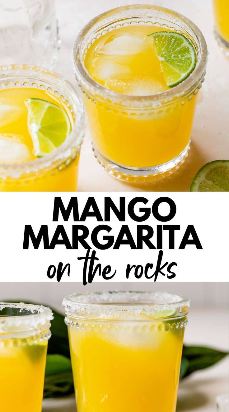 mango margarita on the rocks with limes