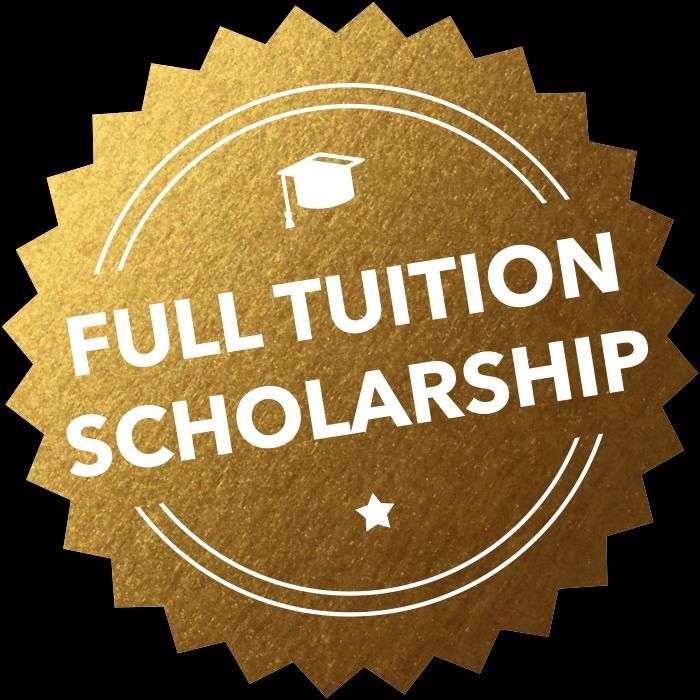 a gold seal with the words full tuttoon scholarship written in white on it