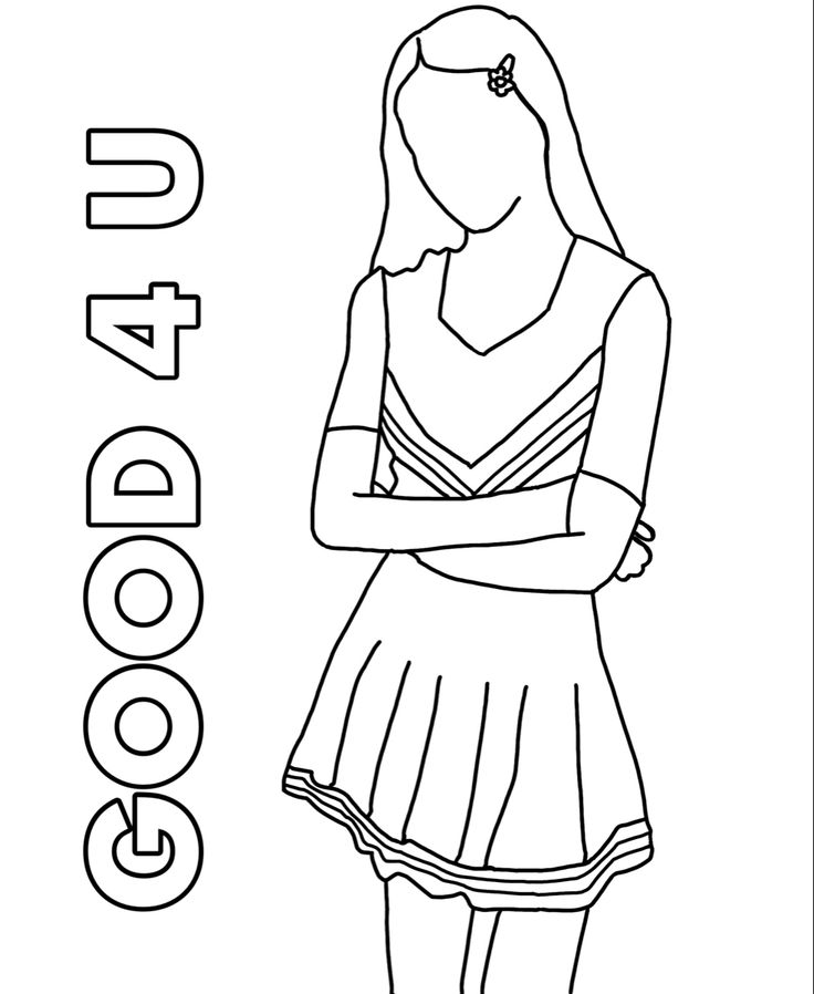 a girl in a dress with her arms crossed and the words good 4 u on it