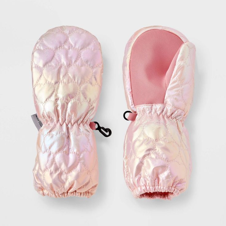 Get your little one into the winter spirit with these Quilted Foil Heart Mittens from Cat & Jack™. Made from midweight woven fabric with full lining for comfortable wear, these quilted mittens feature an allover foil heart pattern for a cute look. The pull-on style makes them easy to put on, while the cinched wrists give them a better fit to prevent cold air from sneaking in. Cat & Jack™: Designed for all children so you can trust it's made for yours. Quilted Mittens, Heart Mittens, Baby Mittens, Cold Prevention, Heart Quilt, Girls Fleece, Recycled Polyester Fabric, Knit Mittens, Heart Pattern