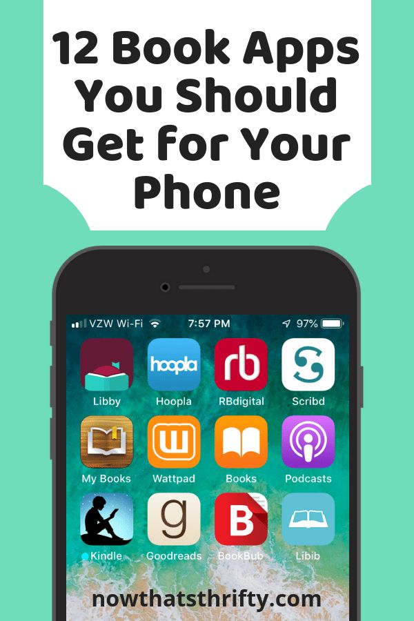 an iphone with the text 12 book apps you should use to get for your phone