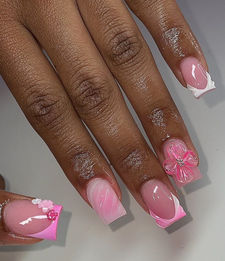 Cute Short Nail Sets, Cruise Nails, Retro Nails, Work Nails, French Tip Acrylic Nails, Girly Acrylic Nails, Colored Acrylic Nails, Short Square Acrylic Nails, Summer Acrylic Nails