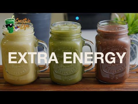 three mason jars filled with different colored liquids and the words extra energy on them