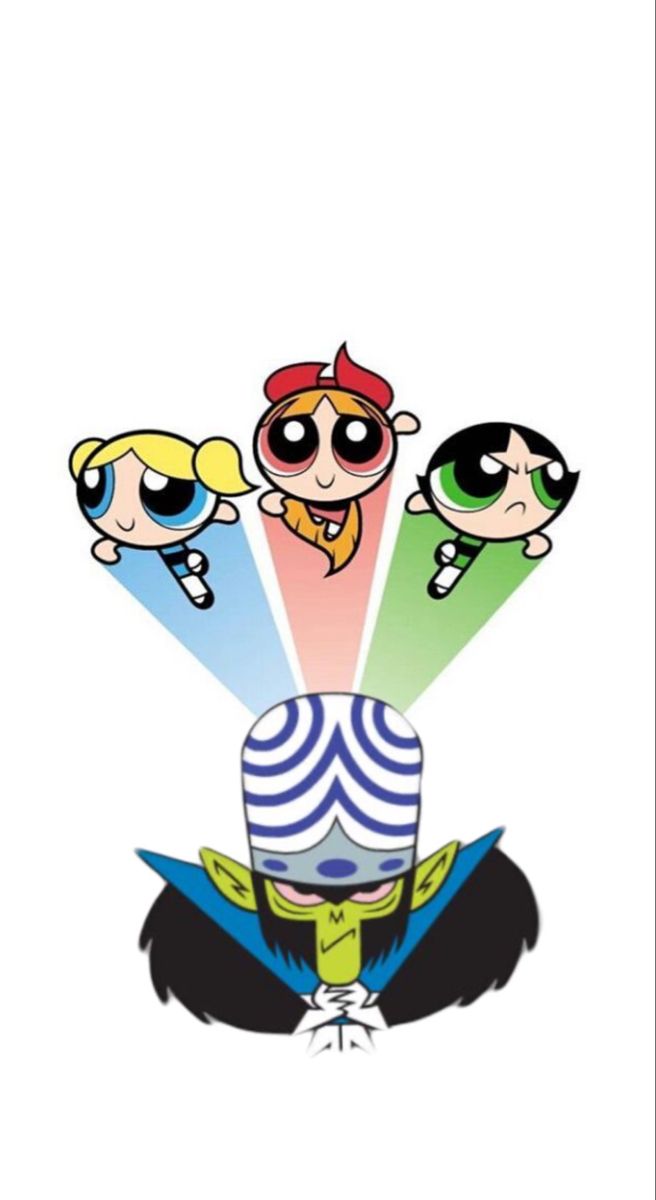 the powerpuff girls cartoon character with their faces in different colors and sizes, on a white background