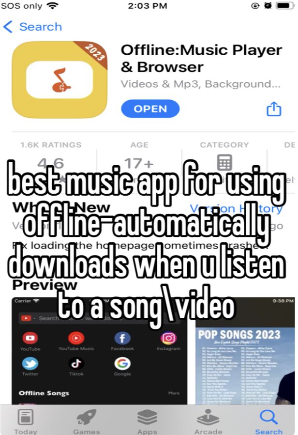 an iphone screen with the text best music app for using offline audio and video