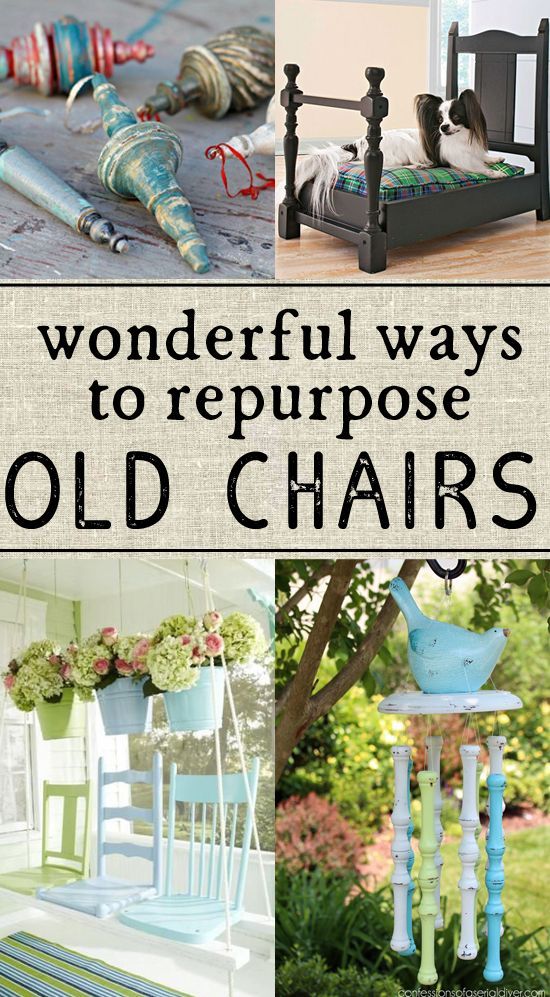 the cover of wonderful ways to repurpose old chairs, with pictures and text overlays