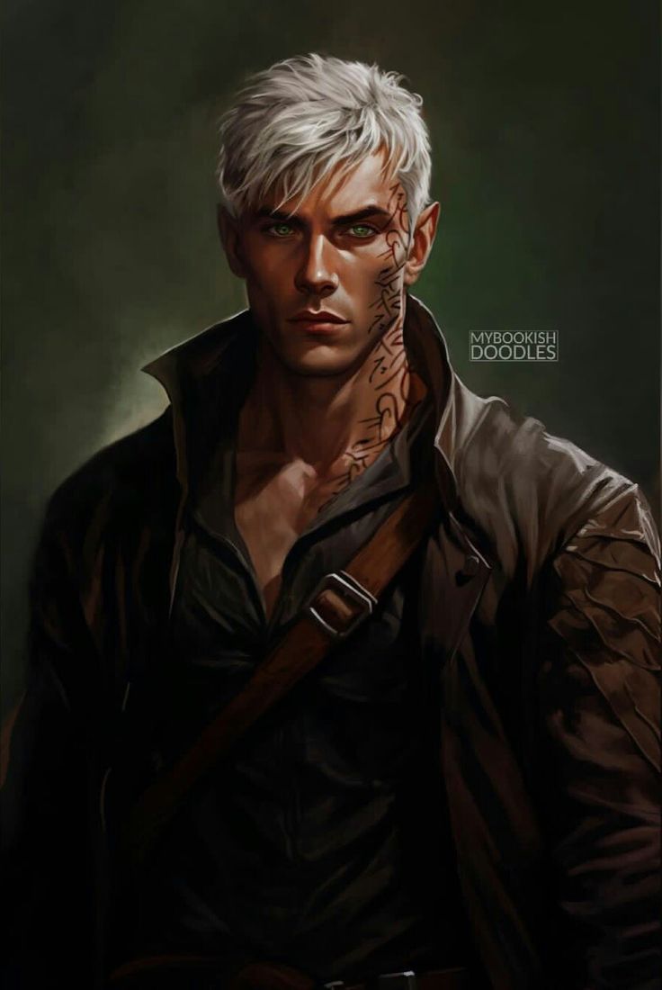 a painting of a man with white hair and tattoos on his face, wearing a leather jacket