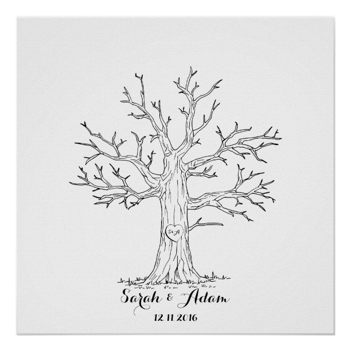 a wedding tree is shown with the names and date printed in black on white paper