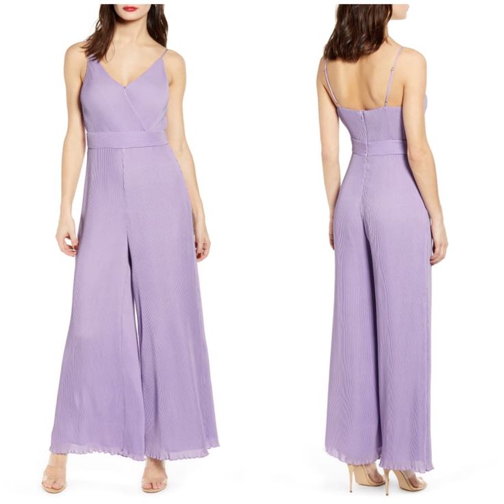 New With Tag. Store Display- Marks Along Hemlines- See Photos. Astr Lilac Plisse Flare Leg Pant Jumpsuit Color: Lilac Purple Size: L (10/12) Bust: 36in Waist: 30in Inseam: 28in Full Length: 60in (Adjustable Straps) Pressed Pleats Texture This Flared-Leg Jumpsuit With Chic Sophistication That Sets Off Your Shoulders And Upper Back In Sleeveless, Sun-Loving Style. Summer Evening Pantsuit, Spring Overall Pantsuit For Date Night, Purple Fitted Jumpsuits And Rompers For Formal Occasions, Fitted Purple Jumpsuits And Rompers For Formal Occasions, Fitted Purple Jumpsuit For Formal Occasions, Summer Purple Jumpsuits And Rompers For Work, Purple Summer Jumpsuits And Rompers For Work, Purple Jumpsuits And Rompers For Summer Workwear, Fitted V-neck Pantsuit For Summer