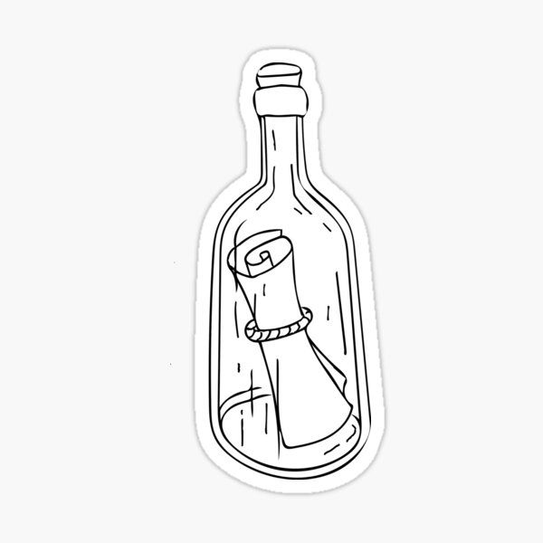 a bottle with a drawing of a dog in it sticker on a white background