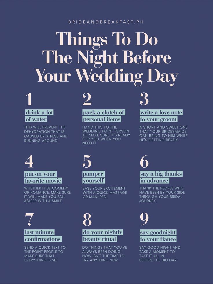 a blue poster with the words things to do before your wedding day