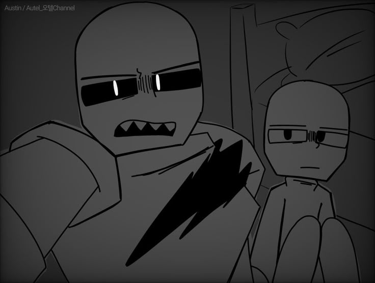 an animated image of two people with their faces slightly obscured by the dark one's eyes