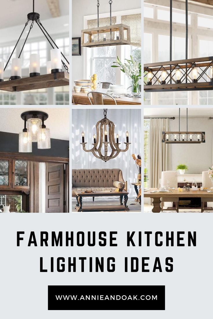 farmhouse kitchen lighting ideas with text overlay