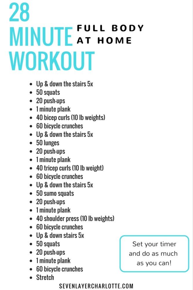 the full body workout plan is shown in blue and white, with instructions for how to do