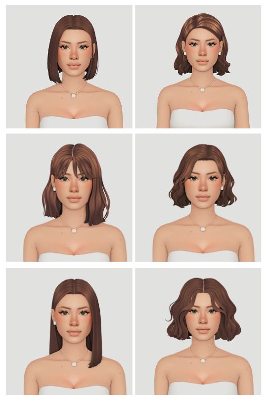 six different images of the same woman's face and hair, all with different angles