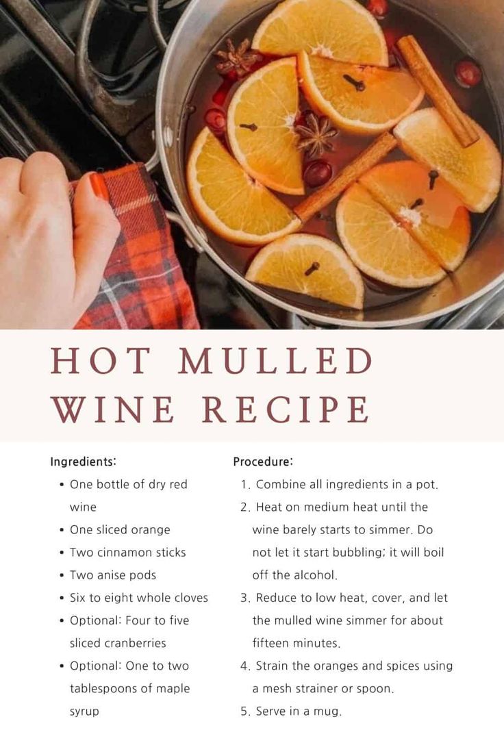 a recipe for hot mulled wine with oranges and cranberries in a pot