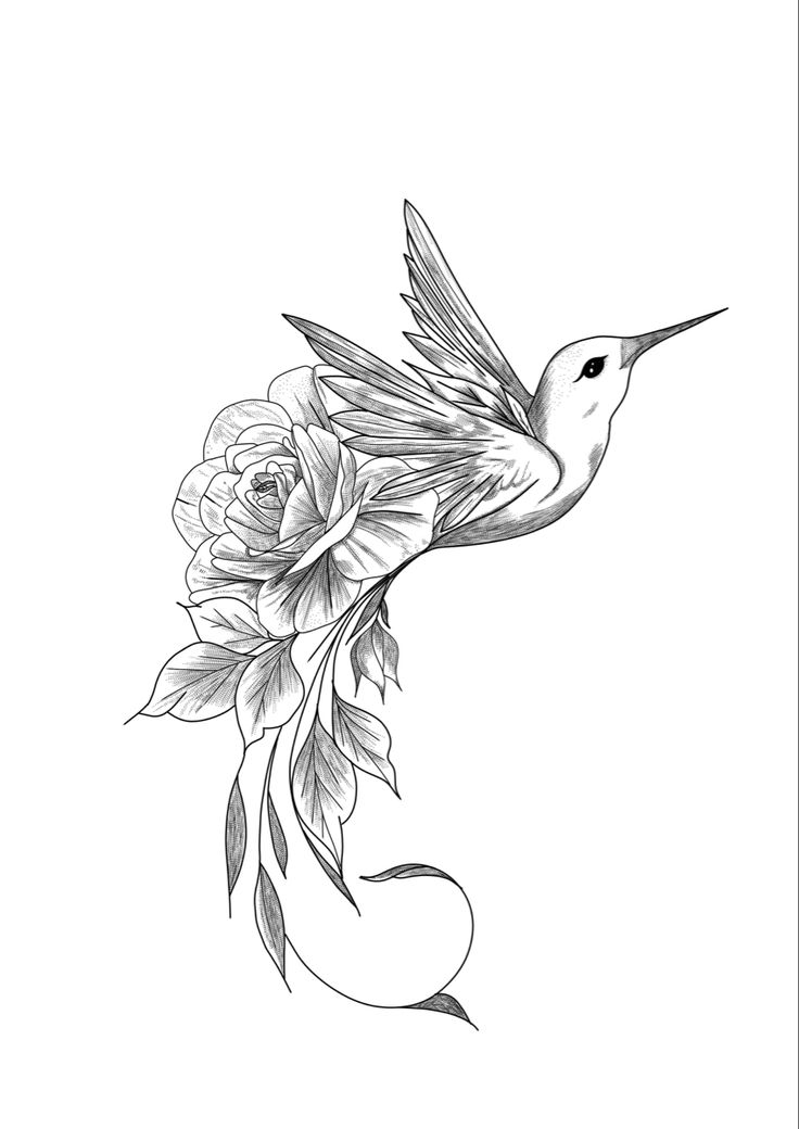 a drawing of a hummingbird with flowers on it's back and wings in flight