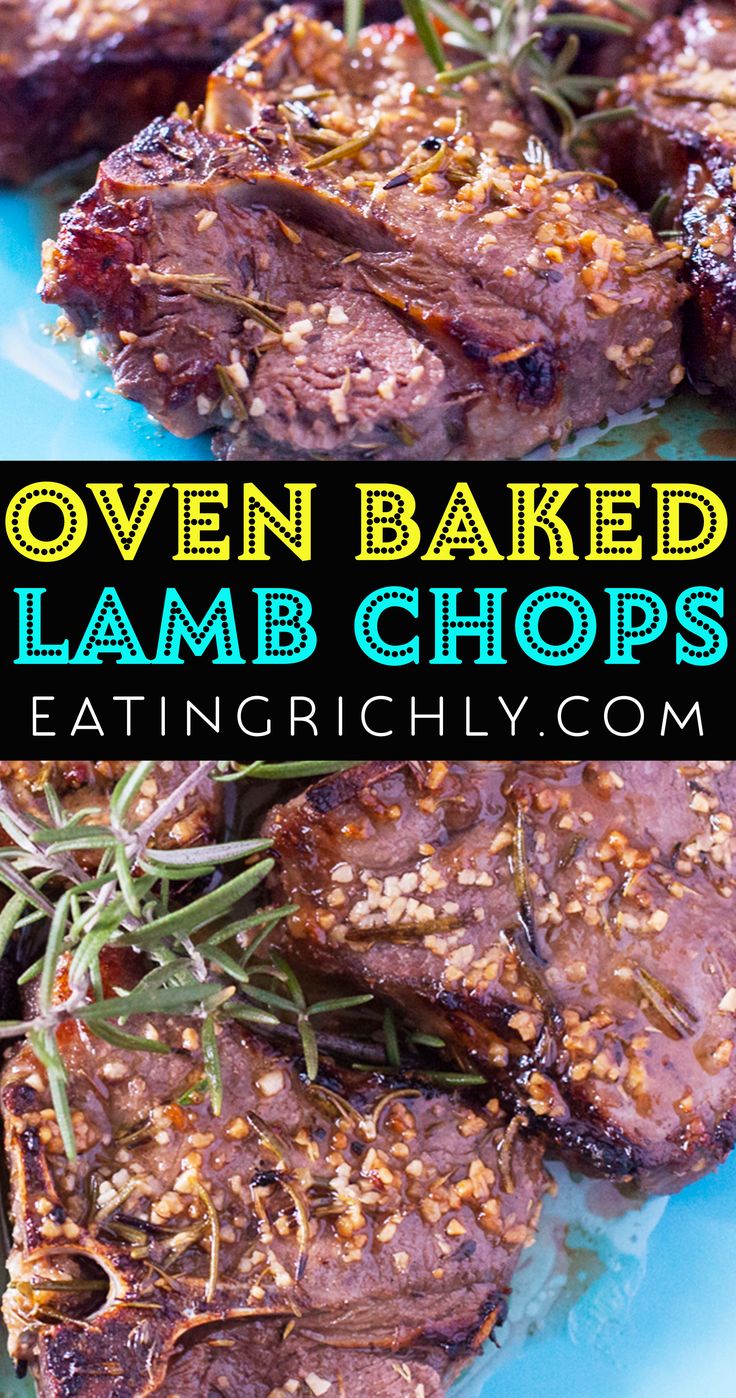 oven baked lamb chops on a blue plate