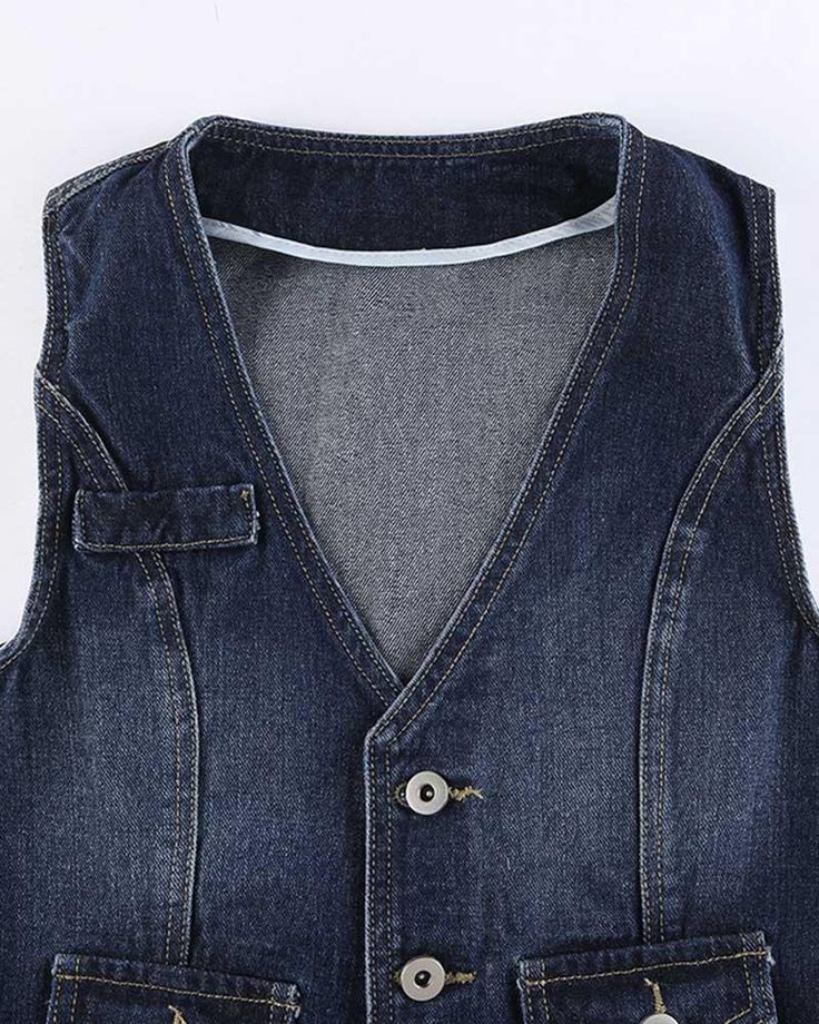 Details: Sleeveless denim vest with collar design Top Length: Cropped Sleeve Length: Sleeveless Materials:75% Cotton + 25% Polyester * Note: All new denim products come with button holes knitted to make sure such product is 100% new from suppliers Denim Blue Washed Sleeveless Vest, Denim Blue Sleeveless Washed Vest, Cotton Vest With Medium Wash And Buttons, Medium Wash Cotton Vest With Buttons, Denim Blue Button Vest For Summer, Denim Blue Summer Vest With Buttons, Casual Denim Blue Vest With Buttons, Summer Denim Blue Vest With Buttons, Blue Denim Vest With Buttons