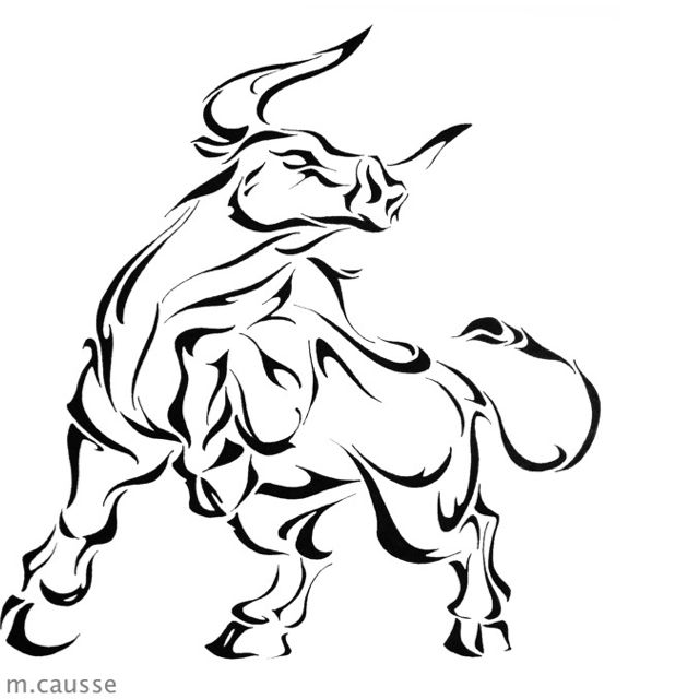 the bull is drawn in black and white